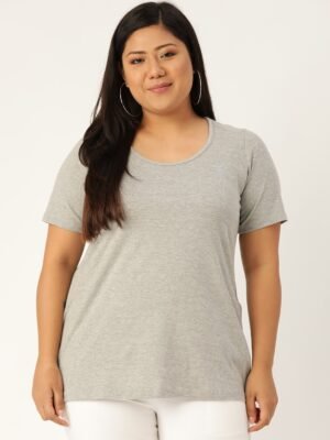 Women's Plus Size Light Grey Solid Round Neck T-Shirt