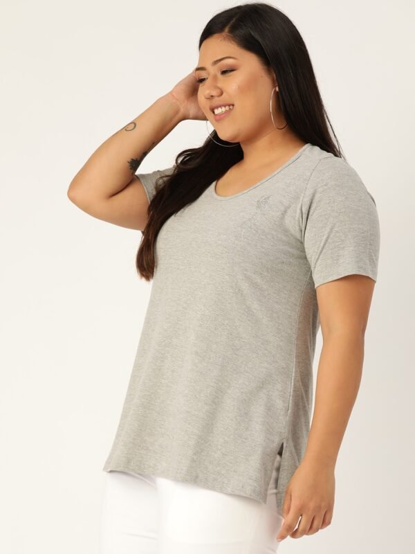 Women's Plus Size Light Grey Solid Round Neck T-Shirt