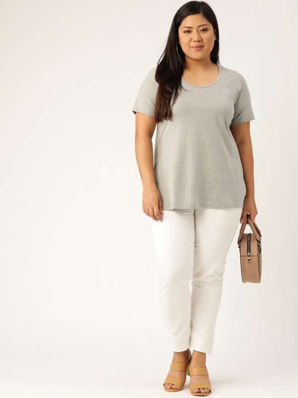 Women's Plus Size Light Grey Solid Round Neck T-Shirt