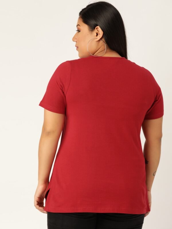 Women's Plus Size Maroon Solid Round Neck T-Shirt