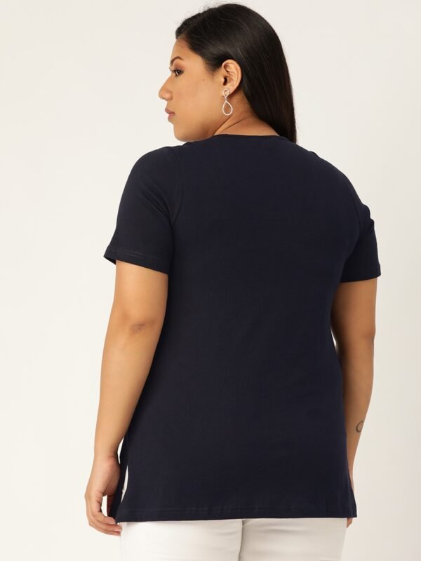 Women's Plus Size Navy Blue Solid Round Neck T-Shirt