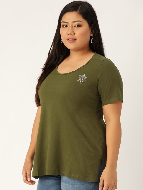 Women's Plus Size Olive Solid Round Neck T-Shirt