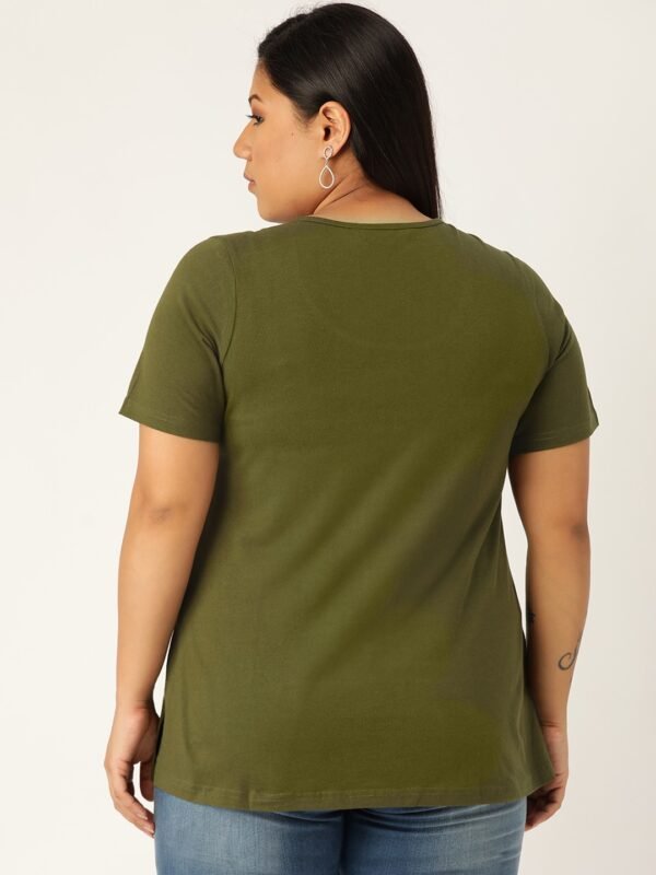 Women's Plus Size Olive Solid Round Neck T-Shirt