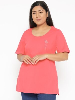 Women's Plus Size Peach Solid Round Neck T-Shirt