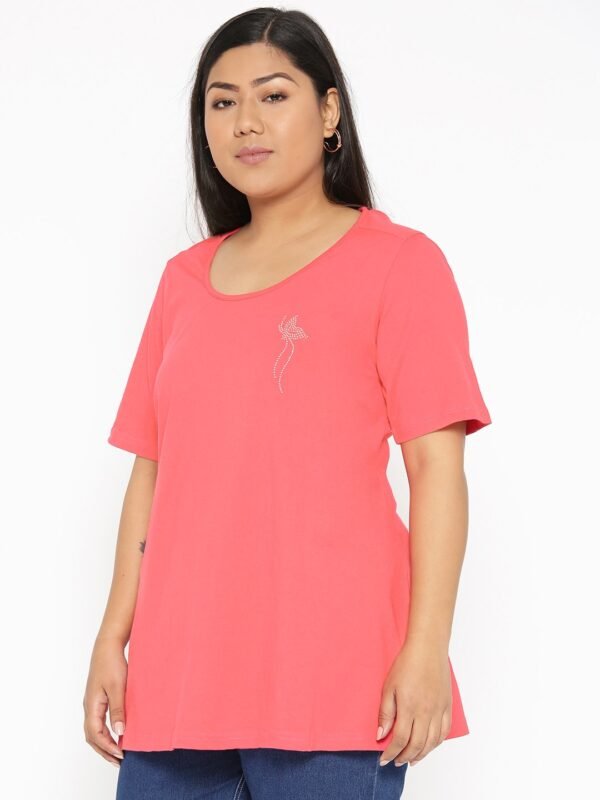 Women's Plus Size Peach Solid Round Neck T-Shirt