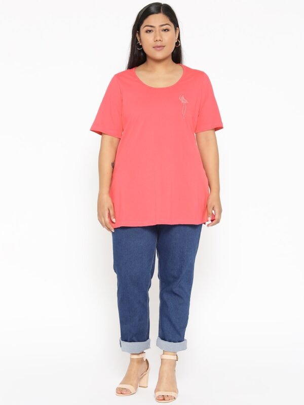 Women's Plus Size Peach Solid Round Neck T-Shirt