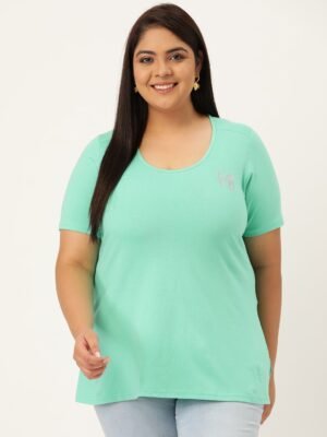 Women's Plus Size Sea Green Solid Color Round Neck T-Shirt