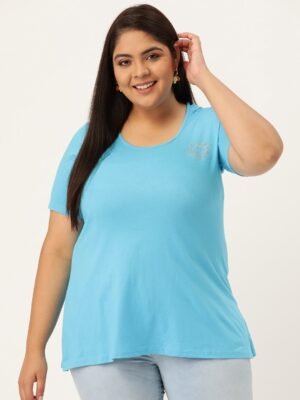 Women's Plus Size Turquoise Blue Solid Color Round Neck T-Shirt