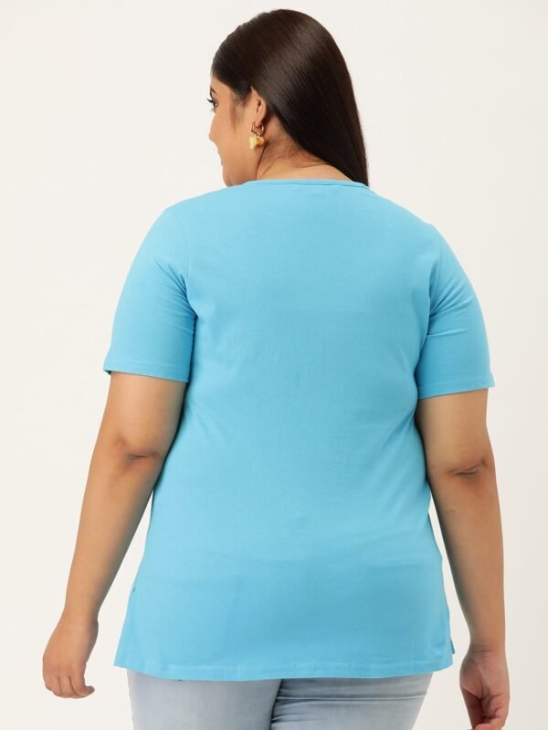 Women's Plus Size Turquoise Blue Solid Color Round Neck T-Shirt