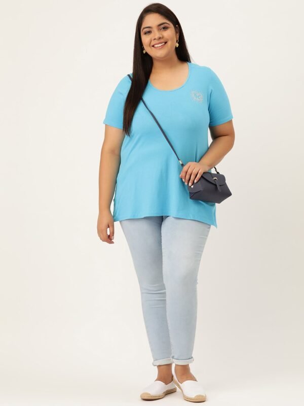 Women's Plus Size Turquoise Blue Solid Color Round Neck T-Shirt