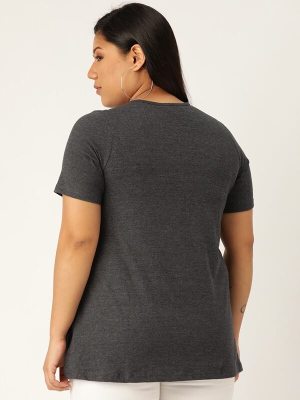 Women's Plus Size DarkGrey Solid Color V-Neck Cotton T-Shirt