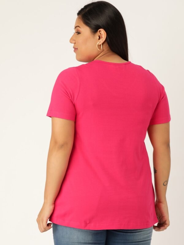 Women's Plus Size Fuchsia Solid Color V-Neck Cotton T-Shirt