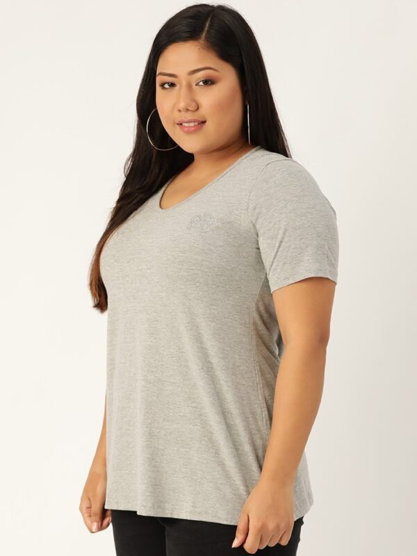 Women's Plus Size Light Grey Solid Color V-Neck Cotton T-Shirt