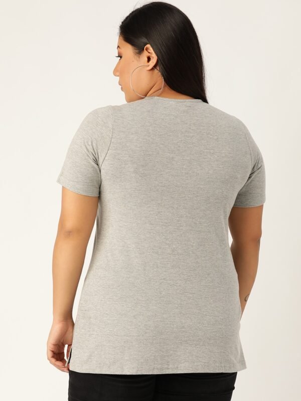 Women's Plus Size Light Grey Solid Color V-Neck Cotton T-Shirt