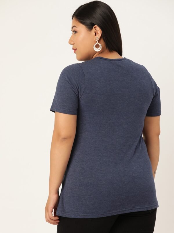 Women's Plus Size Melange Blue Solid Color V-Neck Cotton T-Shirt