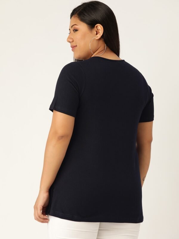 Women's Plus Size Navy Blue Solid Color V-Neck Cotton T-Shirt