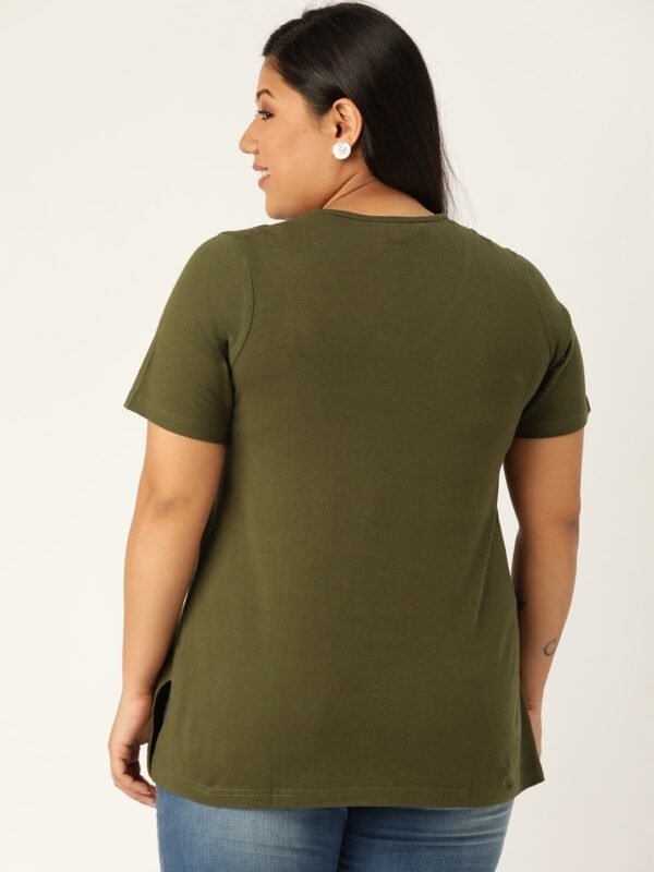 Women's Plus Size Olive Solid Color V-Neck Cotton T-Shirt