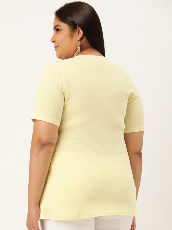 Women's Plus Size Pale Yellow Solid Color V-Neck Cotton T-Shirt