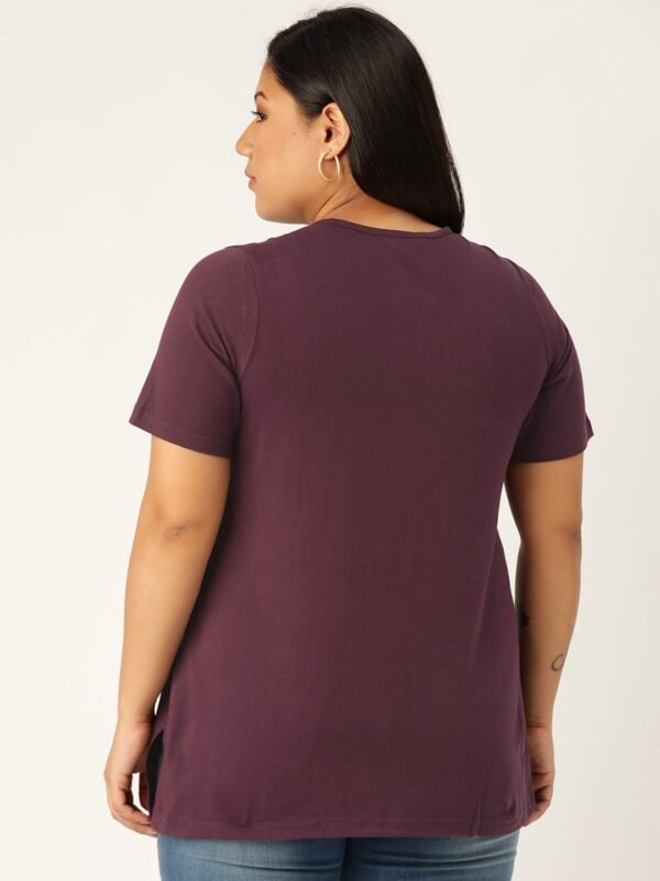 Women's Plus Size Purple Solid Color V-Neck Cotton T-Shirt