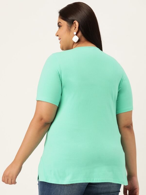 Women's Plus Size Sea Green Solid Color V-Neck Cotton T-Shirt