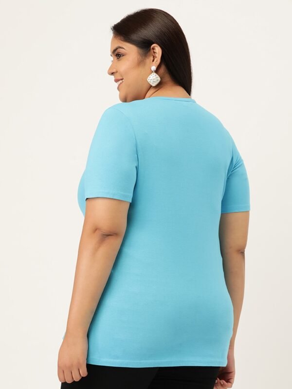 Women's Plus Size Turquoise Blue Solid Color V-Neck Cotton T-Shirt