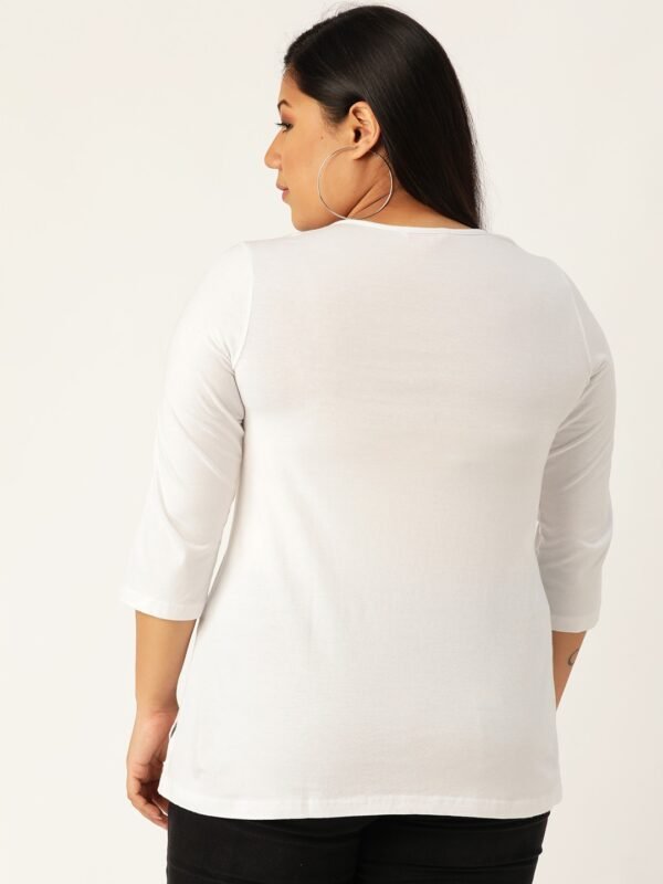 Women's Plus Size White Solid V-Neck 3/4th Sleeve T-Shirt