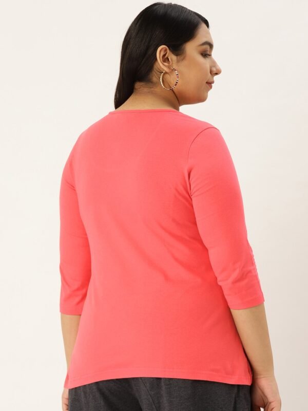 Women's Plus Size Peach Solid Color Round Neck Cotton 3/4th Sleeve T-Shirt