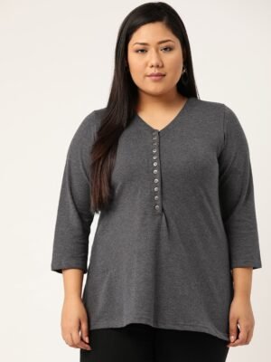 Women's Plus Size Charcoal grey solid T-shirt