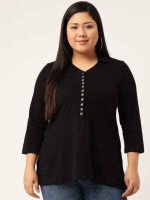 Women's Plus Size Black solid T-shirt