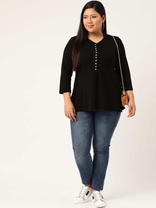 Women's Plus Size Black solid T-shirt