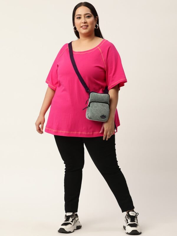 Women's Plus Size  Fuchsia Solid Color Cotton Knitted T-shirt