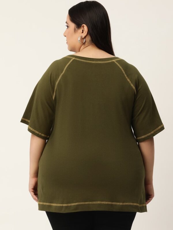 Women's Plus Size  Olive Solid Color Cotton Knitted T-shirt