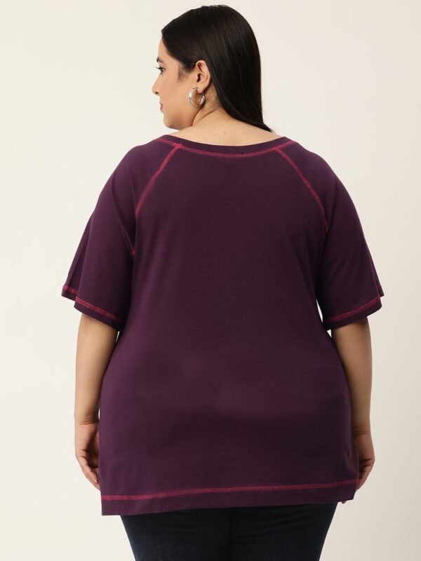 Women's Plus Size  Purple Solid Color Cotton Knitted T-shirt