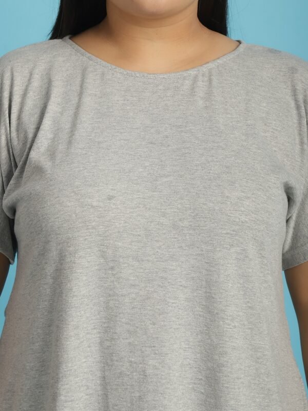 Women's Plus Size Light Grey solid color cotton knitted T-shirt