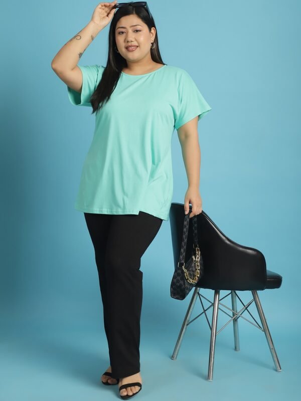 Women's Plus Size Sea Green solid color cotton knitted T-shirt