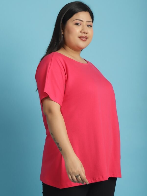 Women's Plus Size Fuchsia solid color cotton knitted T-shirt