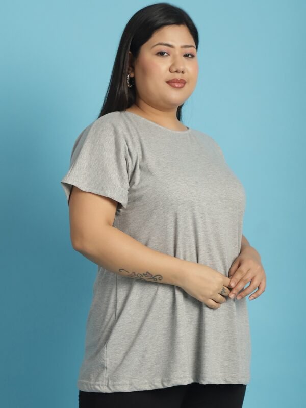 Women's Plus Size Light Grey solid color cotton knitted T-shirt