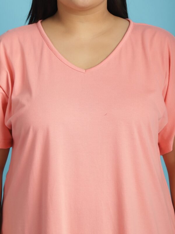 Women's Plus Size Dark Peach solid color cotton knitted T-shirt