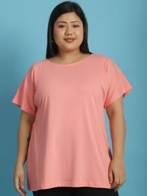 Women's Plus Size Dark Peach solid color cotton knitted T-shirt