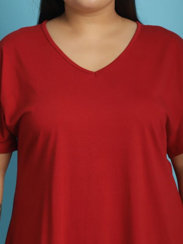 Women's Plus Size Maroon solid color cotton knitted T-shirt