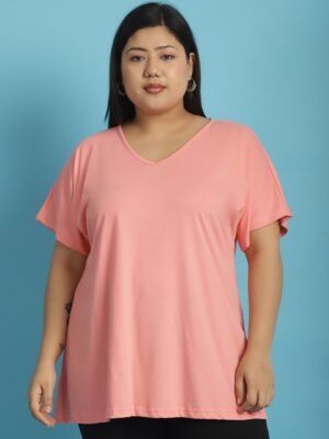 Women's Plus Size Dark Peach solid color cotton knitted T-shirt