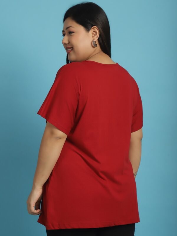 Women's Plus Size Maroon solid color cotton knitted T-shirt