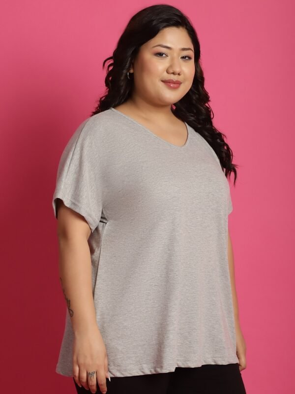 Women's Plus Size Light Grey solid color cotton knitted T-shirt