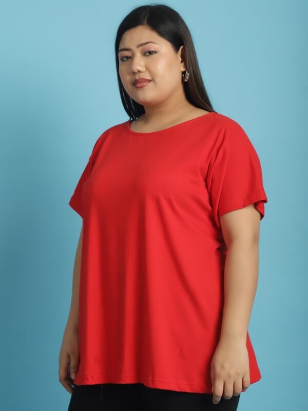 Women's Plus Size Red solid color cotton knitted T-shirt