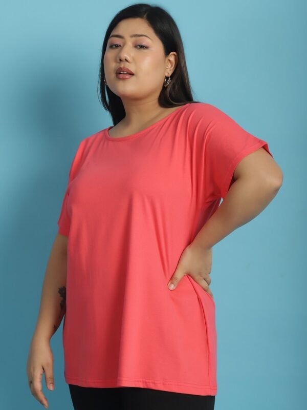 Women's Plus Size Peach solid color cotton knitted T-shirt