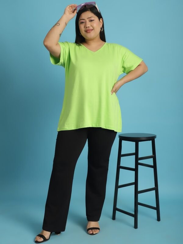 Women's Plus Size Bright Green solid color cotton knitted T-shirt