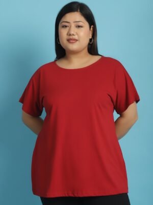 Women's Plus Size Maroon solid color cotton knitted T-shirt