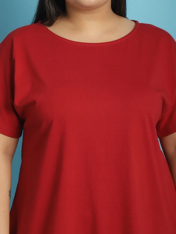 Women's Plus Size Maroon solid color cotton knitted T-shirt