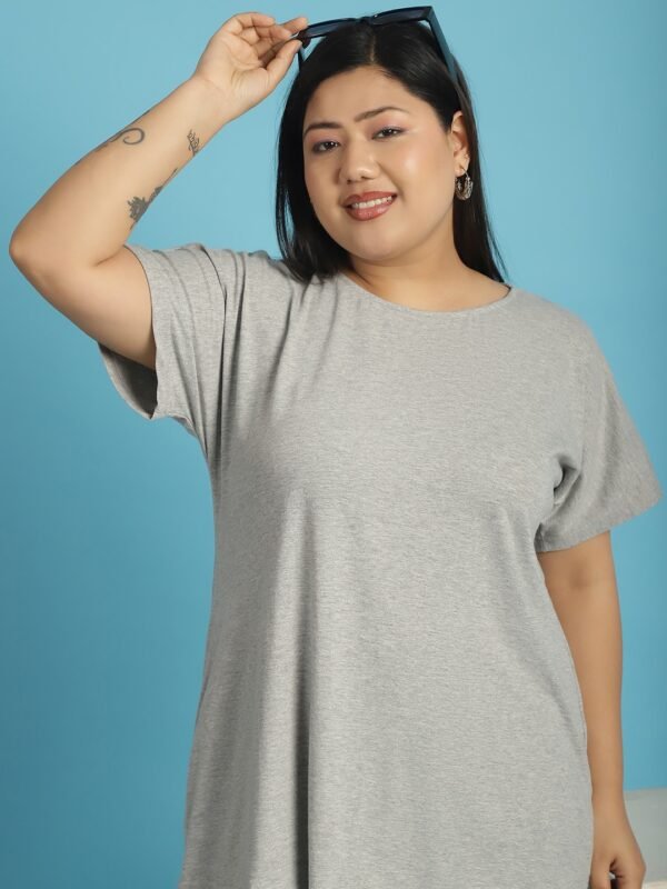 Women's Plus Size Light Grey solid color cotton knitted T-shirt