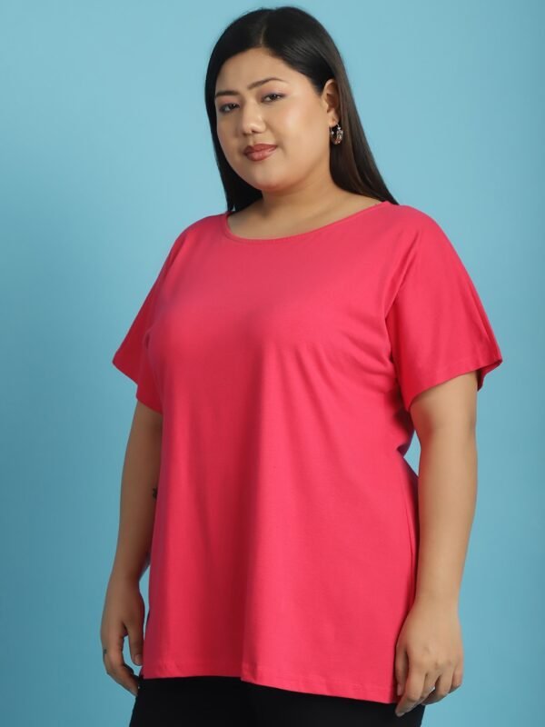 Women's Plus Size Fuchsia solid color cotton knitted T-shirt